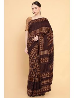 Soch - Women Brown Silk Printed Saree with Stitched Blouse