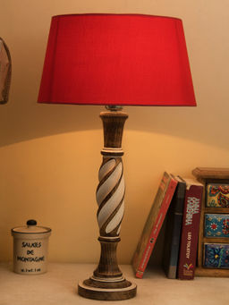 Homesake - Antique Twister Wooden Lamp Red Shade