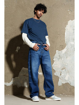 FREAKINS - Blue Whisker Wave Men Straight Jeans