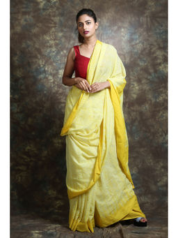Arhi - Yellow Cotton Handwoven Soft Saree With Stripes Pallu with Unstitched
