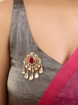 Indinoor - Pink Rikita Stone Polki Brooch
