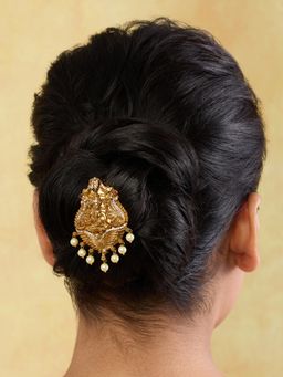 Indinoor - White Kokani Jadau Hair Brooch