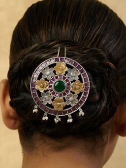 Indinoor - Green Tinya Oxidised Hair Brooch