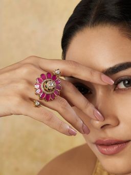 Indinoor - Pink Sumela Kundan Polki Ring