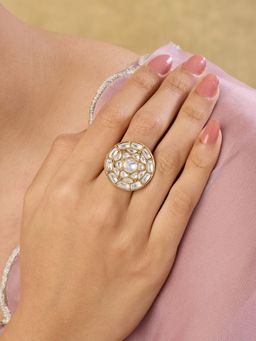 Indinoor - White Dugna Kundan Stone Polki Ring