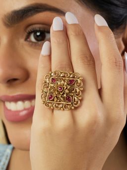 Indinoor - Pink Gold Temple Statement Ring