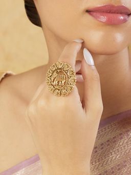 Indinoor - Gold Elephant Temple Statement Ring