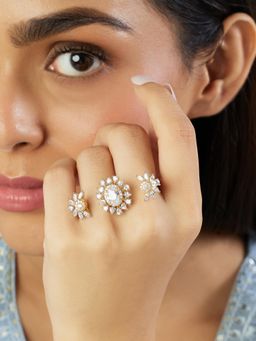 Indinoor - White Zircon Two Finger Statement Ring