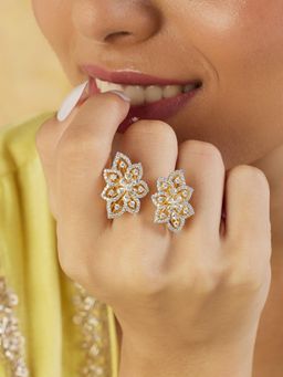 Indinoor - White Zircon Gold Two-Headed Ring