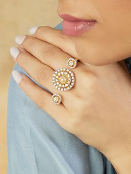 Indinoor - White Zircon Gold Two-Finger Ring