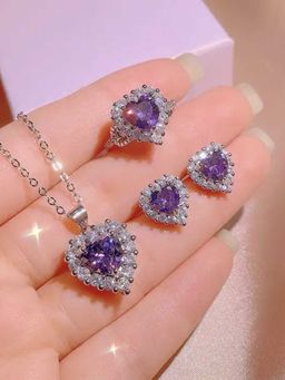 ZAISHA - Lux Purple Heart Pendant Set 3-Pieces