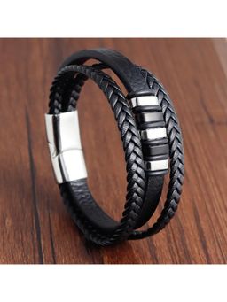 Salty Alpha - Men Black-Silver Urban Nomad Leather Bracelet