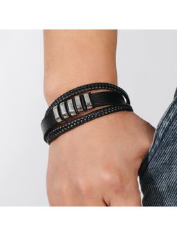 Salty Alpha - Men Silver-Black Urban Nomad Leather Bracelet