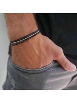 Salty Alpha - Men Black-Silver Grain Bracelets (Pack of 4)