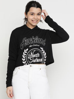 Lil Tomatoes - Girls Typography Cotton Crop Top - Black