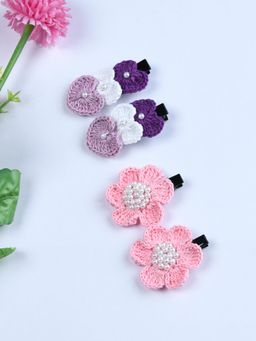 FUNKRAFTS - Girls Crochet Floral Hair Clips Pack Of 4 - Multicolor (3-12 Years)