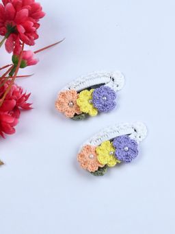 FUNKRAFTS - Girls Crochet Floral Hair Clips Pack Of 2 - Multicolor (3-12 Years)