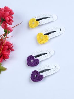 FUNKRAFTS - Girls Crochet Little Hearts Hair Clips Pack Of 4 - Multicolor (3-12 Years)