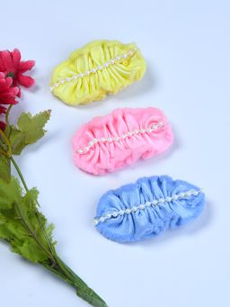 FUNKRAFTS - Girls Pearl Embellished Velvet Hairclips Pack Of 3 - Multicolor (3-12 Years)