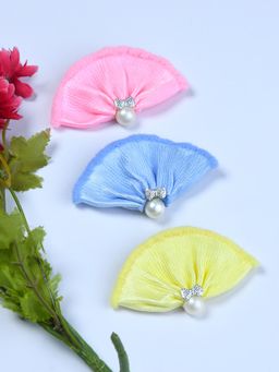 FUNKRAFTS - Girls Pearl Embellished Velvet Hairclips Pack Of 3 - Multicolor (3-12 Years)