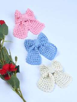 FUNKRAFTS - Girls Crochet Bow Hairclips Pack Of 3 - Multicolor (3-12 Years)