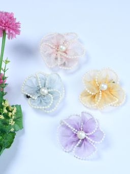 FUNKRAFTS - Girls Pearl Embellished Floral Hairclips Se Of 4 - Multicolor (3-12 Years)