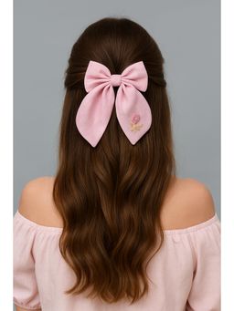 FUNKRAFTS - Girls Linen Embroidered Bow Hairclip - Pink (3-12 Years)