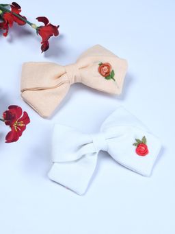 FUNKRAFTS - Girls Linen Embroidered Bow Hairclips Pack Of 2 - Multicolor (3-12 Years)