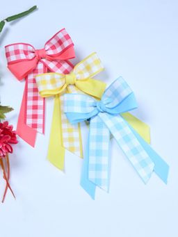 FUNKRAFTS - Girls Ribbon Checks Bow Hairclips Pack Of 3 - Multicolor (3-12 Years)