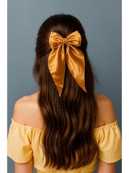 FUNKRAFTS - Girls Satin Bow Hairclip - Mustard (16 Years And Above)