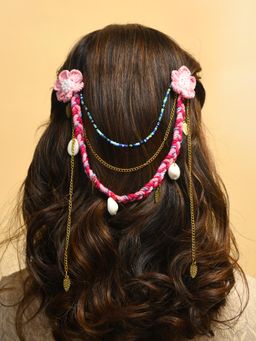 FUNKRAFTS - Girls Beaded Chain With Crochet Flower Hairclips - Pink (16 Years And Above)
