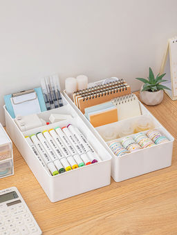 ARHAT ORGANIZERS - White Storage Tray with Divider (Pack Of 2) (L)