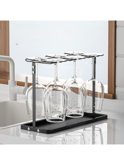 ARHAT ORGANIZERS - Wine Glass Holder with Tray Black