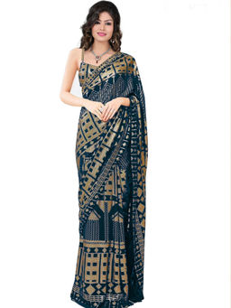 Odette - Teal Sequins Embroidered Georgette Saree with Satin Unstitched Blouse for Women
