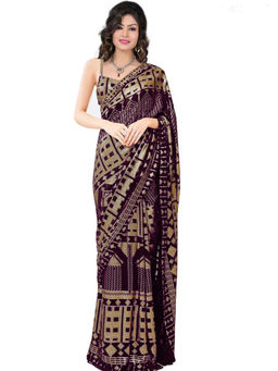 Odette - Wine Sequins Embroidered Georgette Saree with Satin Unstitched Blouse for Women