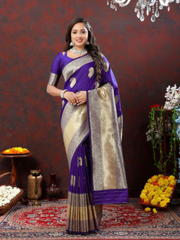 Odette - Violet Silk Woven Saree with Unstitched Blouse for Women