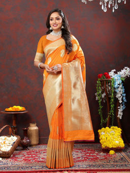 Odette - Orange Silk Woven Saree with Unstitched Blouse for Women