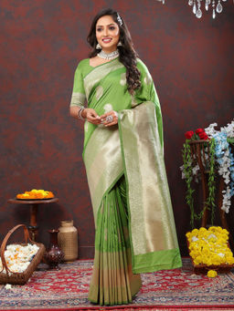 Odette - Light Green Silk Woven Saree with Unstitched Blouse for Women