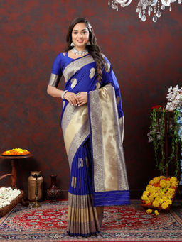 Odette - Royal Blue Silk Woven Saree with Unstitched Blouse for Women