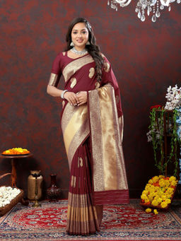 Odette - Maroon Silk Woven Saree with Unstitched Blouse for Women