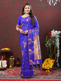 Odette - Royal Blue Pathani Silk Woven Saree with Unstitched Blouse for Women