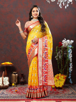 Odette - Yellow Organza Woven Saree with Unstitched Blouse for Women