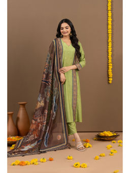 Ekana Label - Kia Pista Green Bhagalpuri Kurta with Pant and Dupatta (Set of 3)