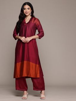 Aarke Ritu Kumar - Magenta Camellia Kurta with Palazzo (Set of 2)