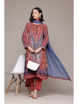 Aarke Ritu Kumar - Red Molly Kurta with Pant and Dupatta (Set of 3)