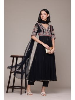 Aarke Ritu Kumar - Black Tanishqa Anarkali Kurta with Pant and Dupatta (Set of 3)