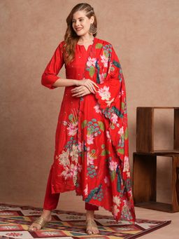 FASHOR - Ethnic Miniature Printed and Hand Embroidered Kurta with Pant and Dupatta (Set of 3)