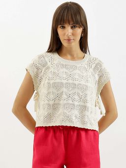 United Colors of Benetton - White Round Neck Knitted Tops