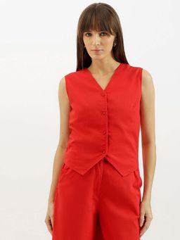 United Colors of Benetton - Red V-Neck Solid Vest Top