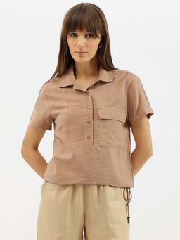 United Colors of Benetton - Beige Spread Collar Solid Top